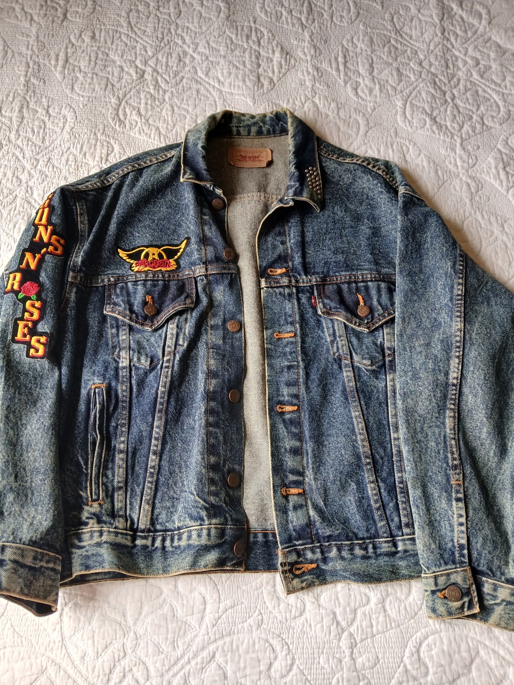 ☆Customized Vintage  Levi's Distressed Blue Denim Aerosmith Jacket With Patches♤